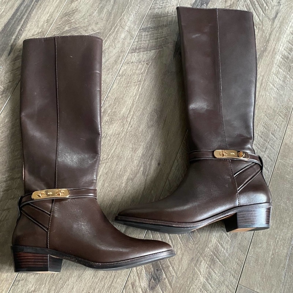 Coach Caroline Swagger Boot Leather Chestnut 6 Narrow Calf NWB $395 - Picture 2 of 7